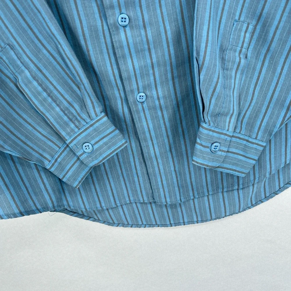 Vintage Levis Shirt Men Large Work Button Up Blue Stripe Silver Label Big E 80s‎